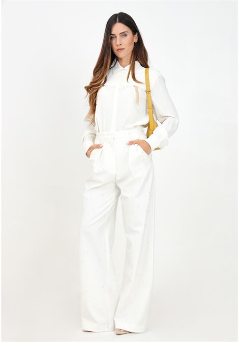 Elegant cream trousers for women with delicate gold details SIMONA CORSELLINI | A24CPPA014-01-TGES00030692